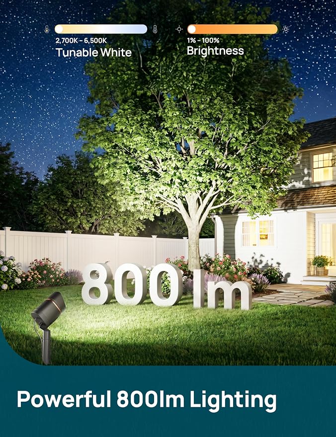Linkind Smart Low Voltage Landscape Lights 12–24V, Dual Ring, RGBW, 4 Pack | SL6LV, Required Transformer & Wire, Metal Housing, 8W, 800LM, IP65 Waterproof, Outdoor Spot Lights for Yard, Garden, Tree - Image 3