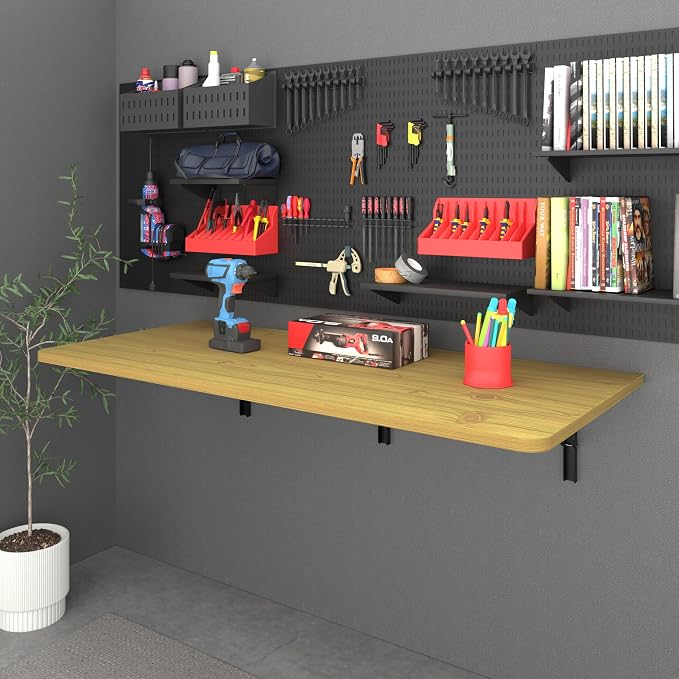 IAE 48x22in Floating Fold Desk,Wall-Mounted Folding Computer Table,Natural | Study Table with Shelf Brackets,Foldable Down Shelf with Engineered Wood,Fold Computer Desk for Small Apartment,Holds 508 lb - Image 7