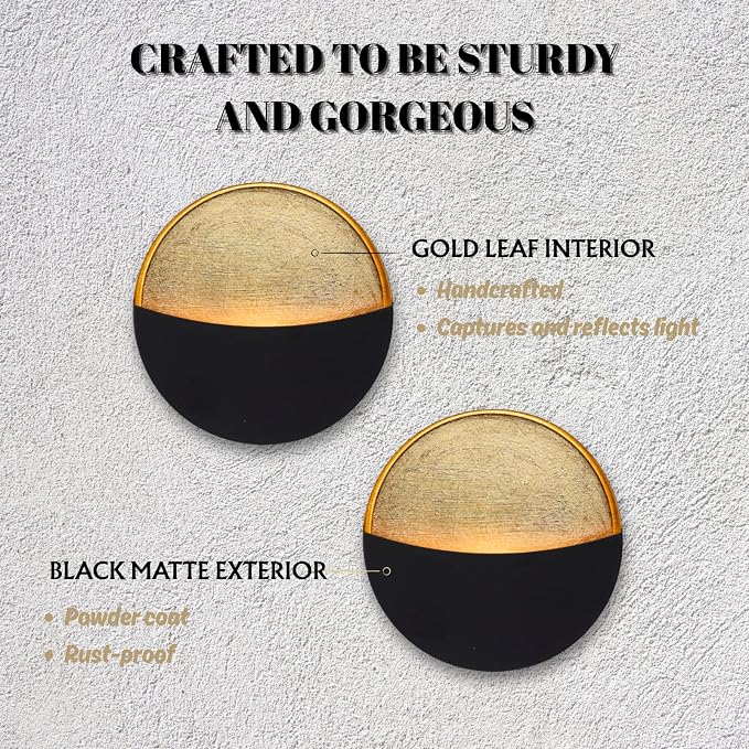 Black Wall Candle Holder Set of 2 with Gold Leaf Interior, Metal Wall Candle Sconces, Vintage Style Wall Decor for Living Room, Bedroom, and Dining Room - Image 6