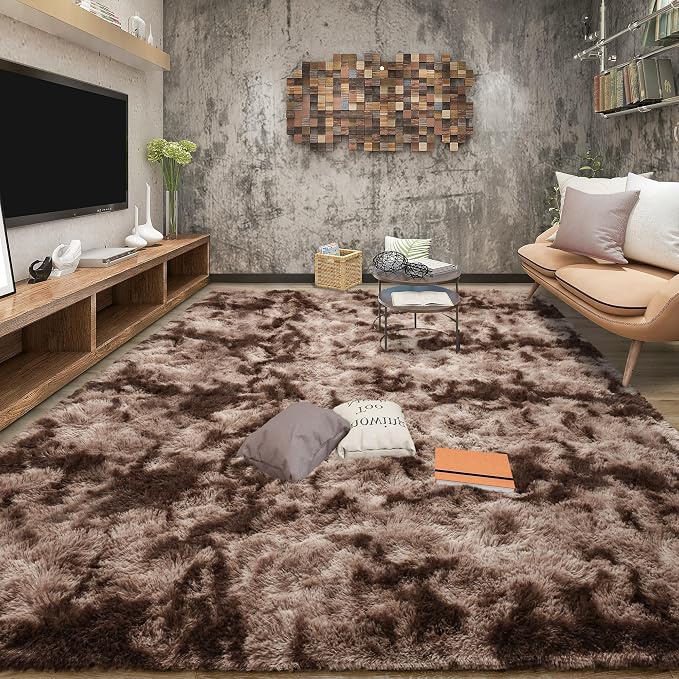 Tepook Soft Fluffy Rugs for Living Room, 5x8 Shaggy Area Rug for Bedroom, Modern Shag Rug Fuzzy Carpets for Kids, Plush Indoor Nursery Home Decor Rug with Non-Slip Bottom, Tie-Dyed Coffee - Image 3