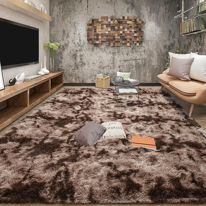 Tepook 6x9 Area Rugs for Living Room Bedroom, Soft Fluffy Plush Shaggy Girls Boys Kids Room Rug, Shag Upgrade Non-Slip Throw Carpet for Dorms Nursery Classroom Home Decor, Tie-Dyed Brown by Tepook