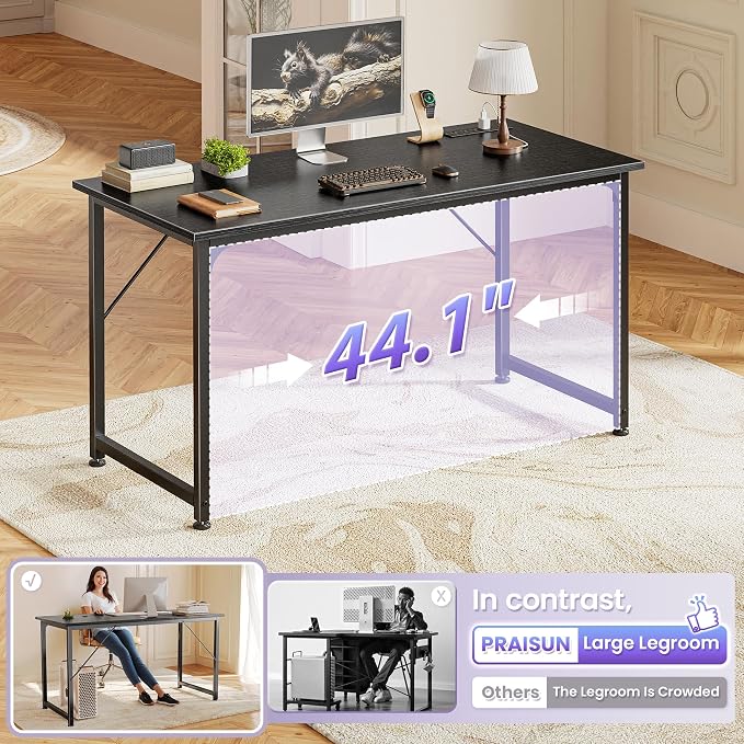 PRAISUN 47 X 20 Inch Computer Desk, Power Outlets, USB-C, Black | Office Desk with 4 AC Outlets, USB & USB-C, Sturdy Metal Frame, Spacious Desktop for Work, Writing, Study & Gaming - Image 8