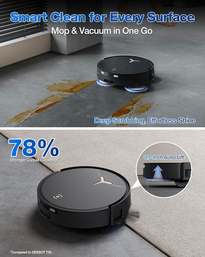 ECOVACS DEEBOT T50 MAX Robot Vacuum and Mop,18,500Pa Blast Suction,12-in-1 Omni Station,18mm Auto Mop Lift, Zero Tangle, TruEdge Edge Cleaning, Perfect for Pet Hair, Carpets & Hard Floors - Image 3