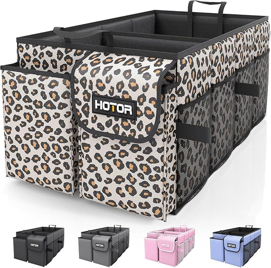 HOTOR Trunk Organizer - Car Organizer, Foldable Trunk organizer for SUVs & Sedans, Sturdy Car Organization for Car Accessories, Tools, Sundries, Brown Leopard, 2 Compartments, 21.3"×12.6"×10.6" by HOTOR