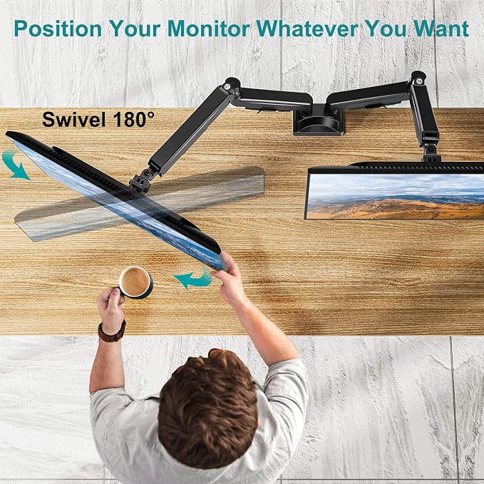 MOUNT PRO Dual Monitor Stand for Two Screens up to 43 Inch, Heavy Duty Ultrawide Double Monitor Arm Holds up to 33lbs Each, Premium Adjustable Computer Monitor Mount for 2 Monitors, VESA Desk Mount - Image 3
