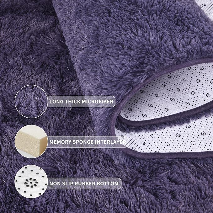 Tepook 6x9 Area Rugs for Living Room, Soft Fluffy Shag Gray Purple Rug for Bedroom Nursery, Modern Shaggy Plush Upgraded Non-Slip Carpet for Girls Boys Kids Room Dorm Home Decor - Image 5