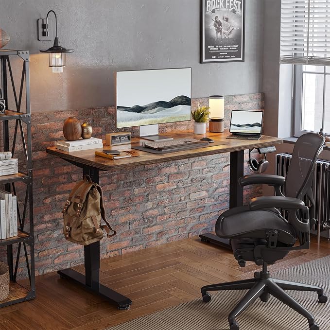 TIQLAB Standing Desk 47 x 24 inch, Electric Height Adjustable with Splice Board, Stand Up Desk, for Home Office, Black Frame/Rustic Brown Top - Image 2