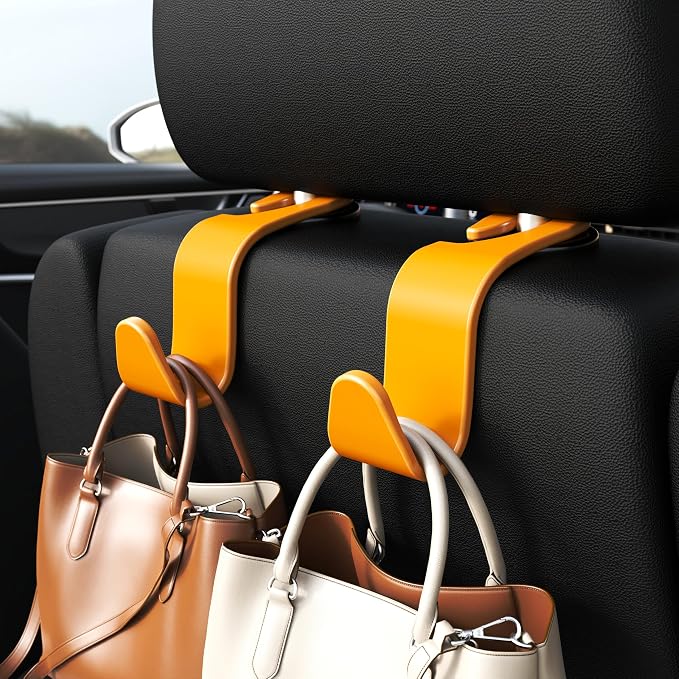 Amooca Car Seat Headrest Hook 4 Pack Hanger Universal Vehicle Car Storage Organizer for Handbag Purse Coat S Type Yellow - Image 2