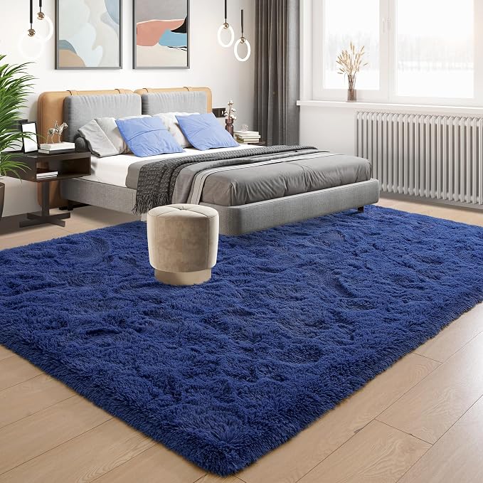 Tepook Fluffy Large Rugs for Living Room, Shag Area Rug 6x9 Soft Carpet for Bedroom, Modern Shaggy Rug for Kids Boys Girls, Plush Indoor Nursery Home Decor Rug with Non-Slip Bottom, Navy, 6 X 9 Feet - Image 3