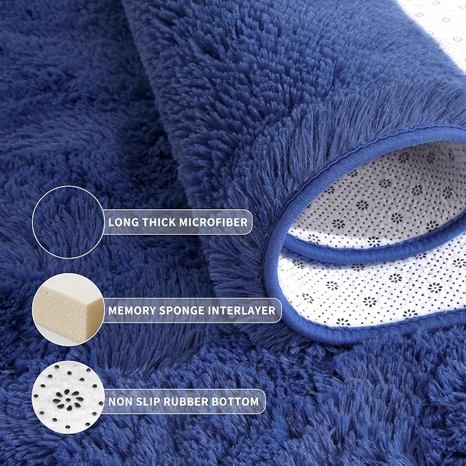 Tepook Soft Runner Rugs for Bedroom 2x6 ft with Rubber Backing, Navy Fluffy Rugs for Living Room, Shag Bedside Rug Fuzzy Plush Carpet for Room, Area Rug for Dorm Nursery Hallway Indoor Home Decor - Image 9