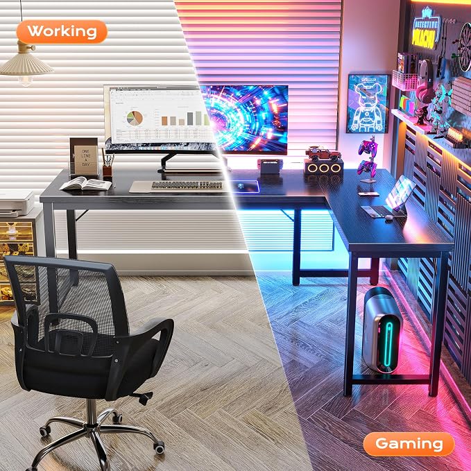 Huuger 63 Inch L Shaped Desk with 0.95 Inch Thicker Desktop, Reversible Computer, Larger Corner Office Gaming Desk, Robust Metal Frame, for Home Office, Study, Black - Image 5