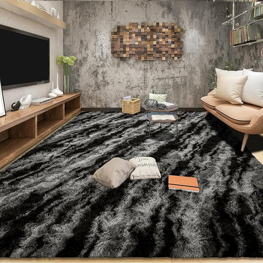 Tepook Area Rugs 9x12 for Living Room, Super Soft Fluffy Rugs for Bedroom, Modern Shaggy Rug Fuzzy Carpets for Kids, Plush Indoor Nursery Home Decor Rug with Non-Slip Bottom, Black Grey by Tepook
