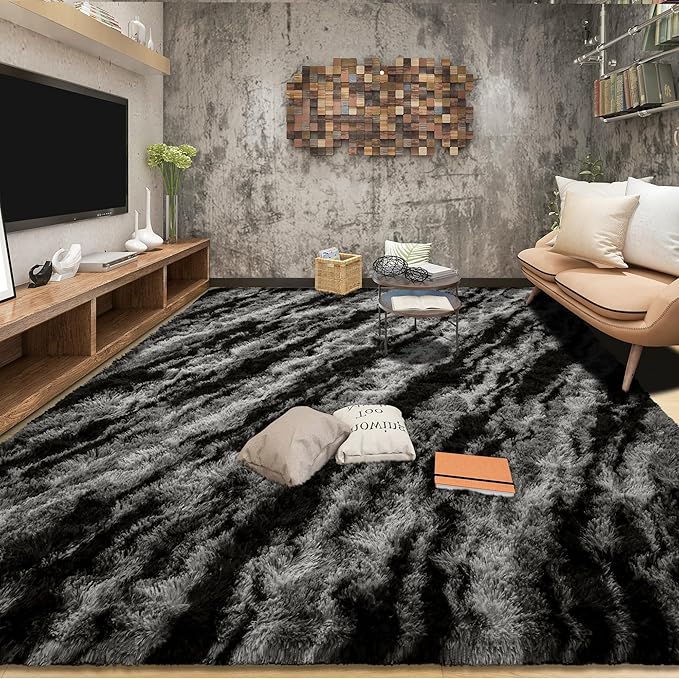 Tepook Soft Fluffy Rugs for Bedroom, 4x6 Area Rug for Living Room, Modern Shaggy Room Rug for Kids Boys Girls, Plush Throw Rugs Indoor Nursery Home Decor Rug with Non-Slip Bottom, Black Grey - Image 3