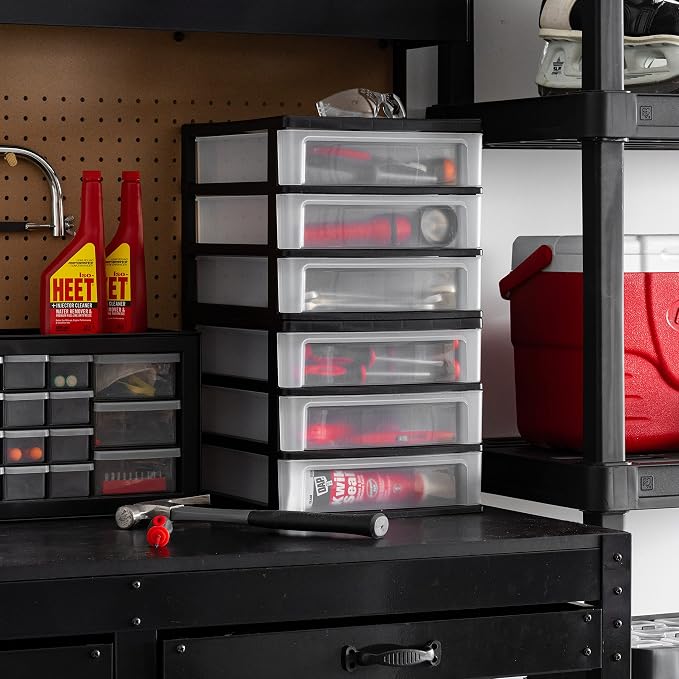 IRIS USA 2-Pack, 3-Drawer Medium Plastic Stacking Desktop Organizer, Black | Organize office supplies, stationery, makeup, craft materials and everyday essentials for neat desktop storage - Image 2