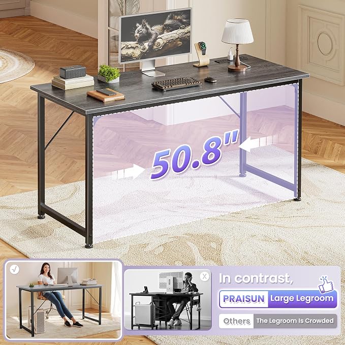 PRAISUN 55 X 20 Inch Computer Desk, Power Outlets, USB-C, Grey | Office Desk with 4 AC Outlets, USB & USB-C, Sturdy Metal Frame, Spacious Desktop for Work, Writing, Study & Gaming - Image 7