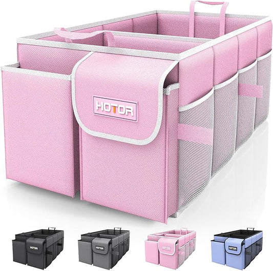 HOTOR Trunk Organizer for Car - Car Organizer, Foldable Trunk organizer for SUVs & Sedans, Sturdy Organization for Car Accessories, Tools, Sundries, Pink, 2 Compartments, 21.3"×12.6"×10.6" by HOTOR