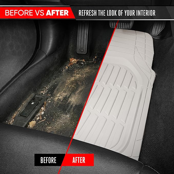 Motor Trend FlexTough LITE Rubber Car Mats Full Set - All Weather White Floor Mats for Trucks, Cars & SUVs - Automotive White Car Floor Mats for Cars Interior Accessories Universal Trim-to-Fit - Image 7