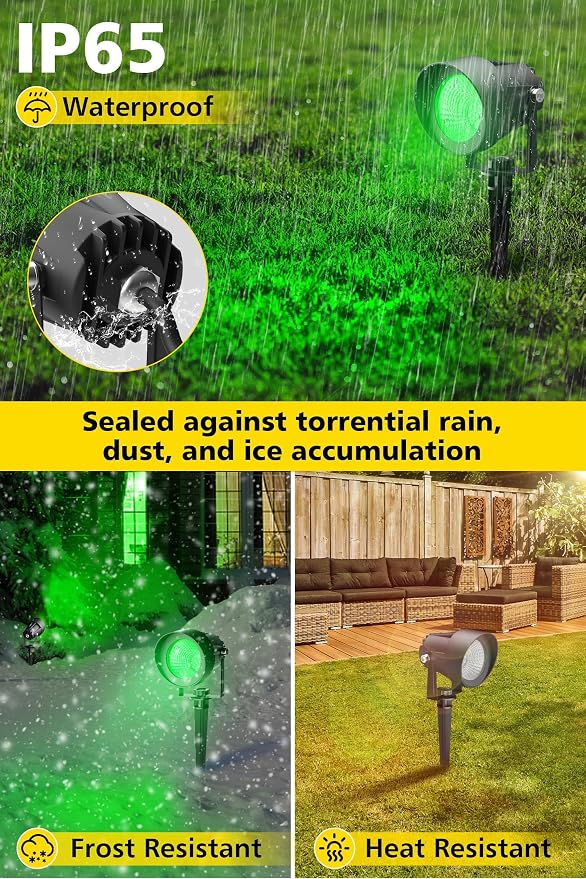 T-SUN Green Spotlight Outdoor, Waterproof LED Landscape Lighting with US Plug, Easy Install 270° Adjustable Outdoor Spot Lights for Garden Tree Yard Decor, 2 Pack - Image 5