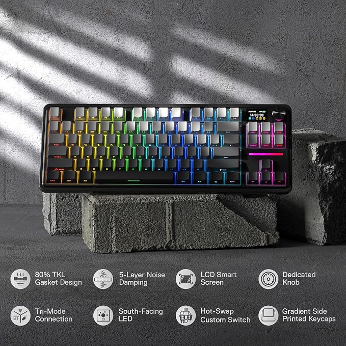 Redragon K743 PRO GB 80% Gasket RGB Gaming Keyboard w/Hype 1.14’’ TFT Screen & Knob, 84 Keys Mechanical Keyboard, 5-Layer Noise Dampening, Hot-Swap South-Facing RGB Socket, Gradient PBT Keycaps - Image 2