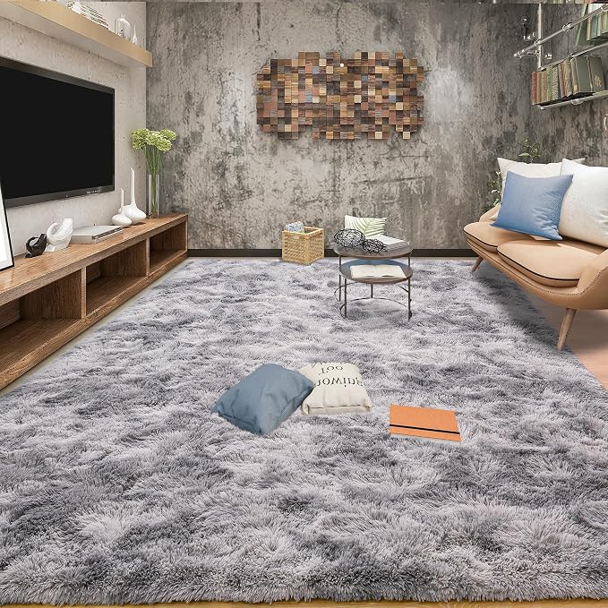 Tepook Fluffy Large Rugs for Living Room, Area Rug 6x9 Soft Carpet for Bedroom, Modern Shaggy Rug for Kids Boys Girls, Plush Indoor Nursery Home Decor Rug with Non-Slip Bottom, Tie-dye Light Grey by Tepook
