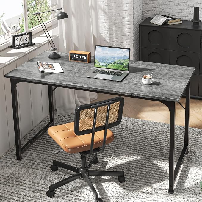 Huuger Computer Desk, 48 Inch Office Desk, Gaming Desk with Storage, Writing Desk Work Desk for Home Office, Study, Modern Simple Desk, Large Legroom, Metal Frame, Grey - Image 6