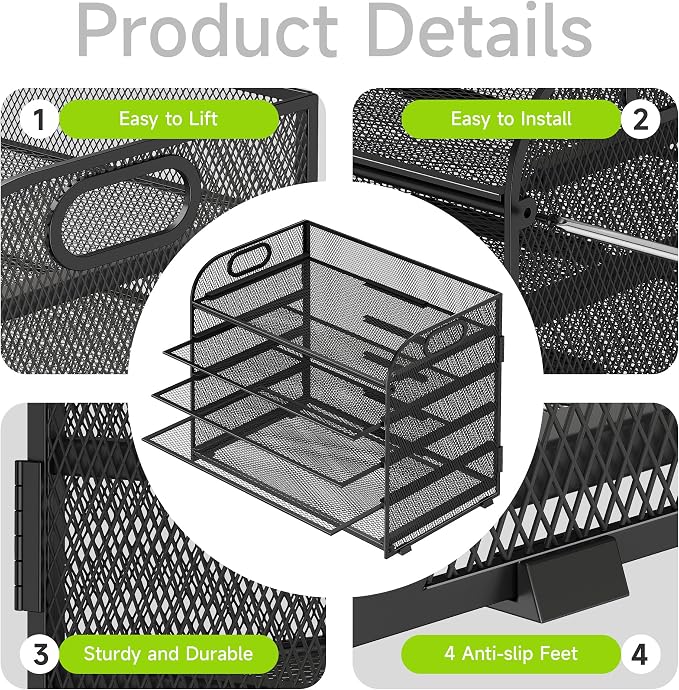 Cawukege 2 Pack 5 Tier Paper Organizer, Letter Tray with Handle, Mesh Desk Organizer, Metal File Organizer, Office Desk Accessories for Home, Office, Classroom, School -Black - Image 4