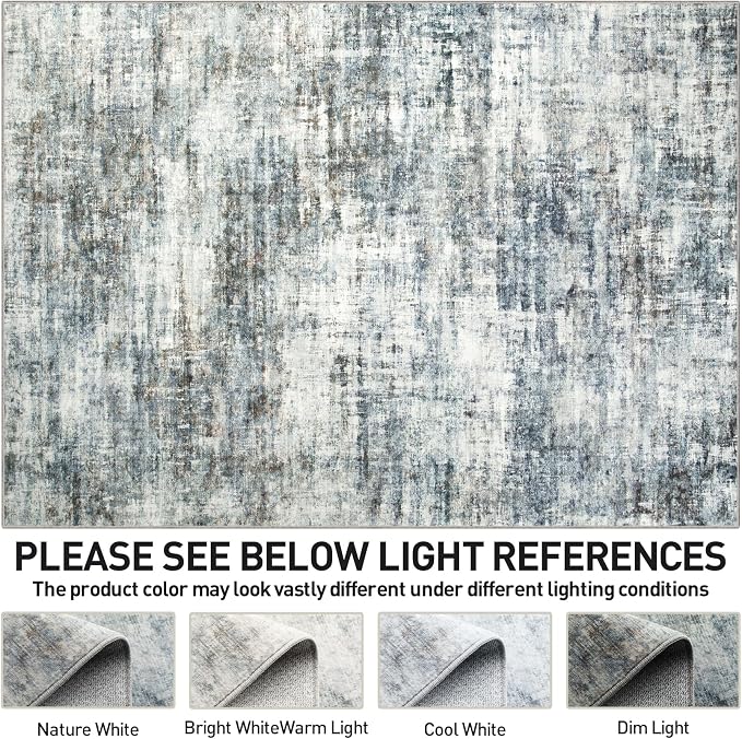 6x9 Area Rugs Washable Rug: Large Modern Abstract Living Room Rug Soft Anti-Skid Thin Carpet Indoor Floor Non-Shedding Carpets for Bedroom Dining Room Farmhouse Nursery Home Office Blue Multi - Image 7