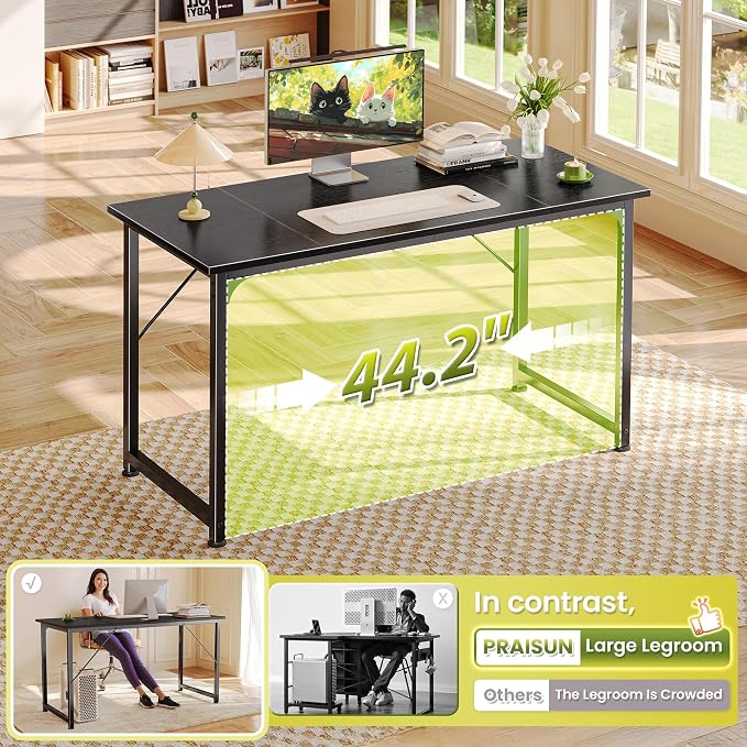 PRAISUN 47 Inch Computer Desk, Home Office Desk with Spacious Desktop, Black - Image 5