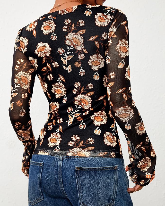 BTFBM Button Down Shirts for Women 2026 Fall Boho Tops V Neck Long Sleeve Blouses Ruched Mesh Fitted Fashion Clothing - Image 4