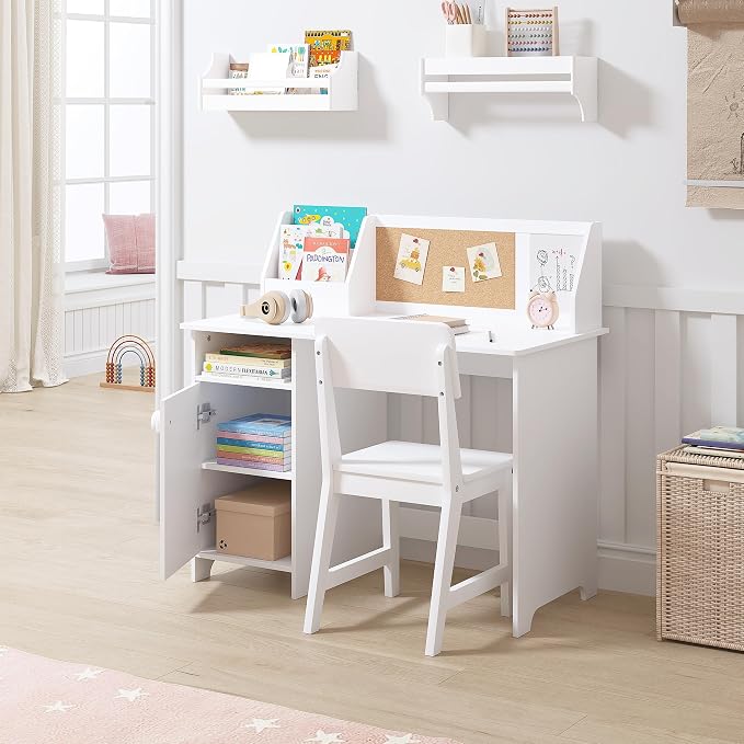 UTEX Wooden Kids Desk and Chair Set with Hutch and Storage for Ages 3-8 | Kids Study Table with Cork Bulletin Board, School Desk, Multi-Zone Storage, Water-based Paint Finish for Kids Room - Image 7