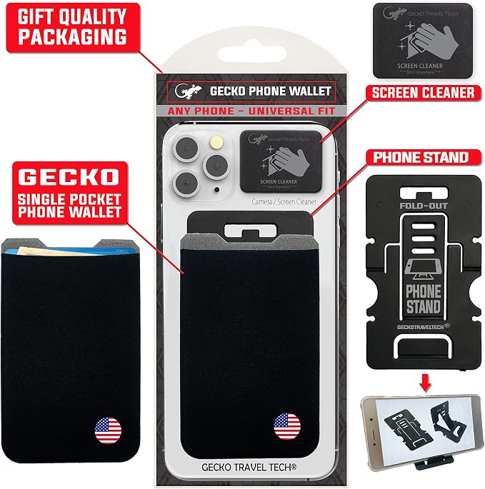 Phone Wallet - Adhesive Card Holder - Cell Phone Pouch - Stick on Lycra Pocket by Gecko - Carry Credit Cards and Cash - Image 9