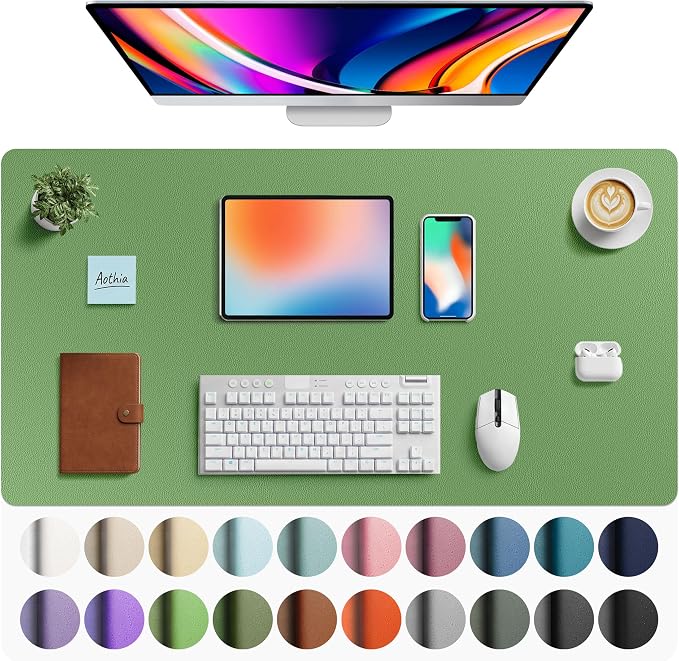 Aothia Faux Leather Desk Mat - Large Mouse Pad, Non-Slip PU Leather Blotter, Waterproof Writing Surface for Office and Home (Olive Green, 40" x 24") by AothiaSimpleNaturalUnique