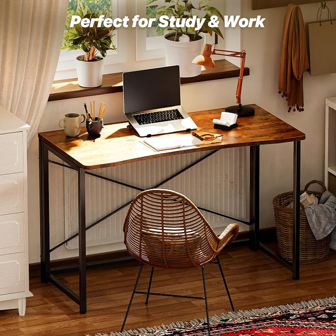 Huuger Folding Desk for Small Spaces, 31.5 Inch Foldable Computer Table, Easy Assembly, for Home Office, Study, Bedroom, Dorm, Space Saving, Small Writing Work Office Computer Desk, Rustic Brown - Image 7