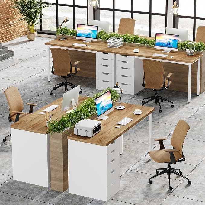 Tribesigns Computer Desk with 5 Drawers, 47 inches Rustic Brown Home Office Desk with Storage, Modern Simple Laptop Desk Study Writing Table for Small Spaces (1, Walnut+White) - Image 6