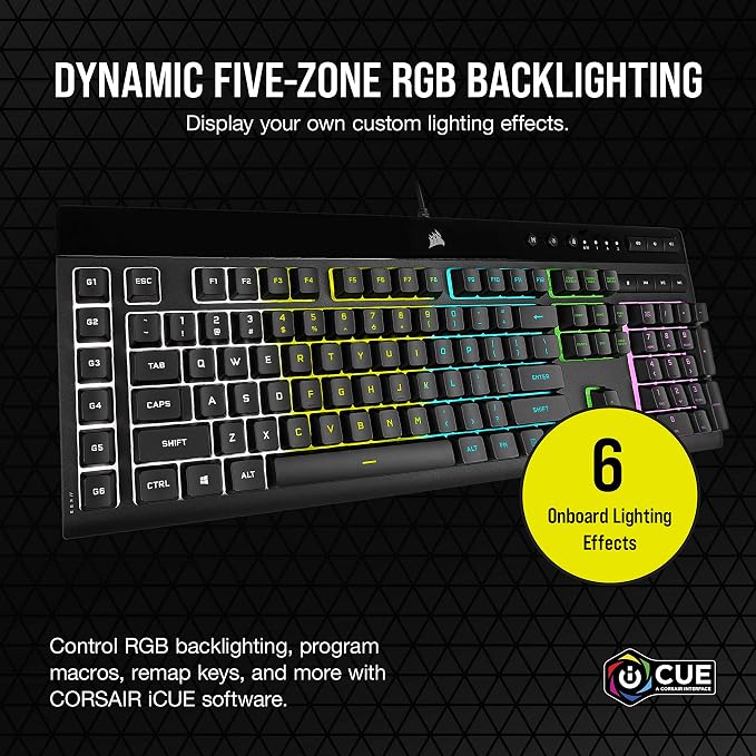 Corsair K55 RGB PRO Membrane Wired Gaming Keyboard – IP42 Dust and Spill-Resistant – 6 Macro Keys with Elgato Integration – iCUE Compatible – QWERTY NA – PC, Mac, Xbox – Black - Image 3
