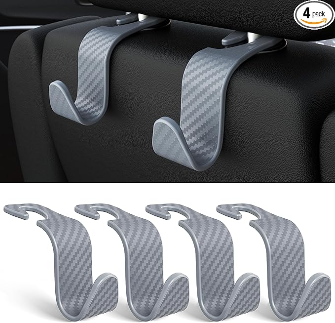 Amooca Car Seat Headrest Hook 4 Pack Hanger Universal Vehicle Car Storage Organizer for Handbag Purse Coat S Type Checkered Grey by Amooca