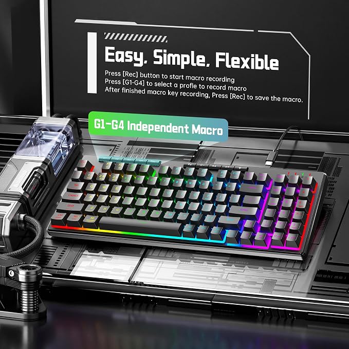 Redragon K517 Pro Wired Gaming Keyboard, RGB Backlit, Mechanical Feel 94 Keys Computer Keyboard with 4 Macro Keys, Number Pad, Anti-Ghosting, 4000mAh Battery for Win/MAC, PS4/5, Xbox - Image 4