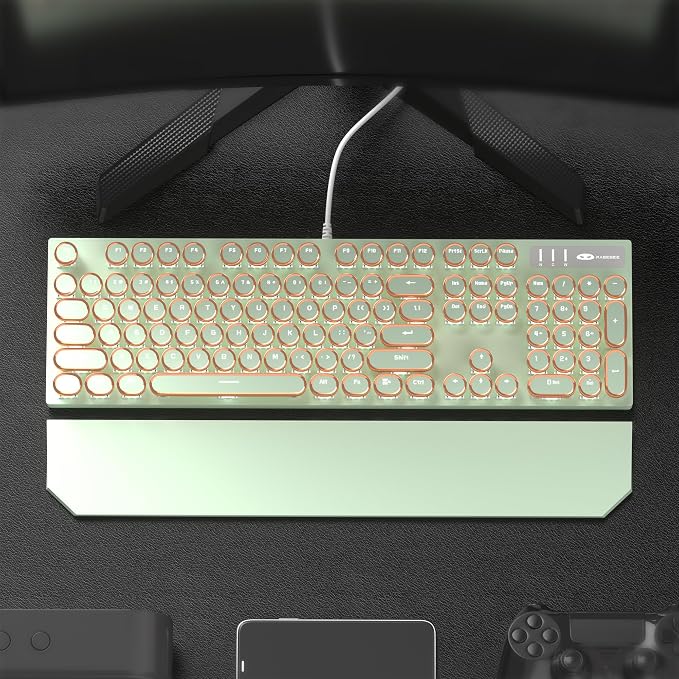 Camiysn Typewriter Style Mechanical Gaming Keyboard, Green Retro Punk Gaming Keyboard with White Backlit, 104 Keys Blue Switch Wired Cute Keyboards, Round Keycaps for Windows/Mac/PC - Image 6