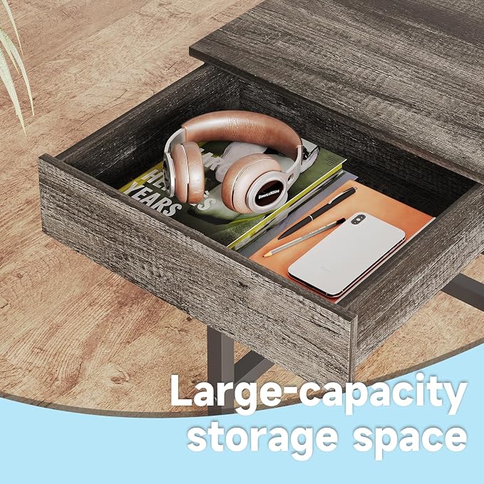 Mexin Small Desk with 2 Wooden Drawers, 40 Inch Home Office Writing Desk, Vanity Desk with Storage, Computer Desk for Bedroom Small Spaces, Table for Office, Work, Kids Study, Makeup, Gray Oak - Image 6