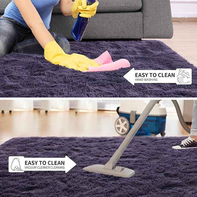 Tepook 6x9 Area Rugs for Living Room, Soft Fluffy Shag Gray Purple Rug for Bedroom Nursery, Modern Shaggy Plush Upgraded Non-Slip Carpet for Girls Boys Kids Room Dorm Home Decor - Image 7