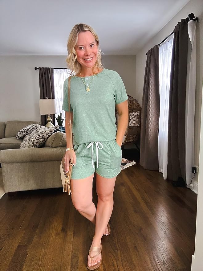 WIHOLL Two Piece Outfits for Women Lounge Sets Button Down Top and Shorts Set Sweatsuits with Pockets - Image 2