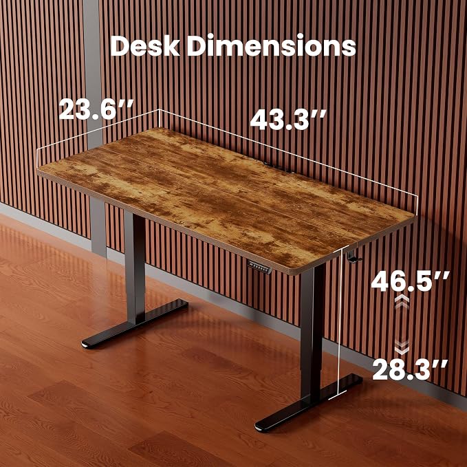 ErGear Height Adjustable Electric Standing Desk, 44 x 24 Inches Sit Stand up Desk, Memory Computer Home Office Desk, Vintage Brown - Image 3