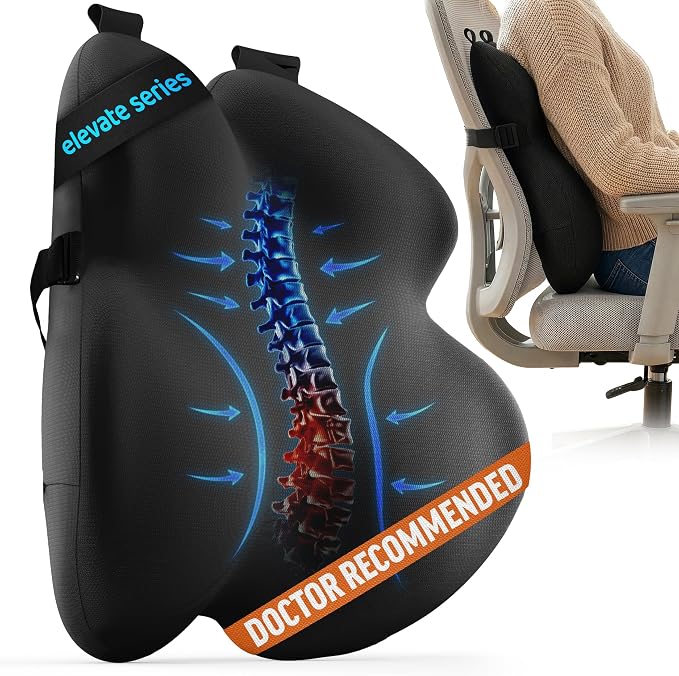 Elevate Series by Everlasting Comfort Lumbar Support Pillow for Office Chair - Memory Foam Back Cushion for Car Seat - Promotes Better Posture, Back Pain Relief - Ideal for Gaming and Desk Chairs by EverlastingComfort