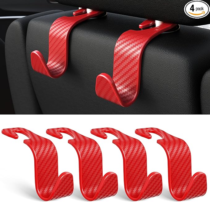 Amooca Car Seat Headrest Hook 4 Pack Hanger Universal Vehicle Car Storage Organizer for Handbag Purse Coat S Type Checkered Red by Amooca