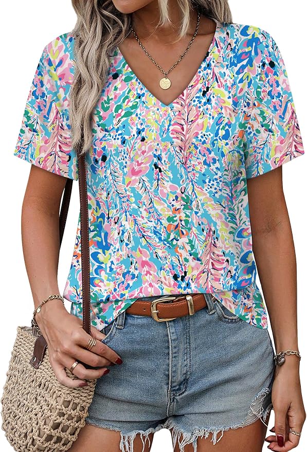 Alaroo Womens Summer Tops 2026 V Neck Short Sleeve Shirts Trendy Dressy Casual Vacation Outfits Printed - Image 3