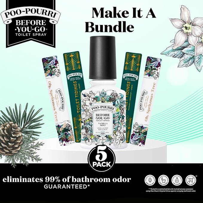 Poo-Pourri Before-You-Go Toilet Spray Vanilla Mint 2 Fl Oz & 10 ml Travel Sprays - Toilet Tidings and Oh, Spritzmas Tree - Image 2