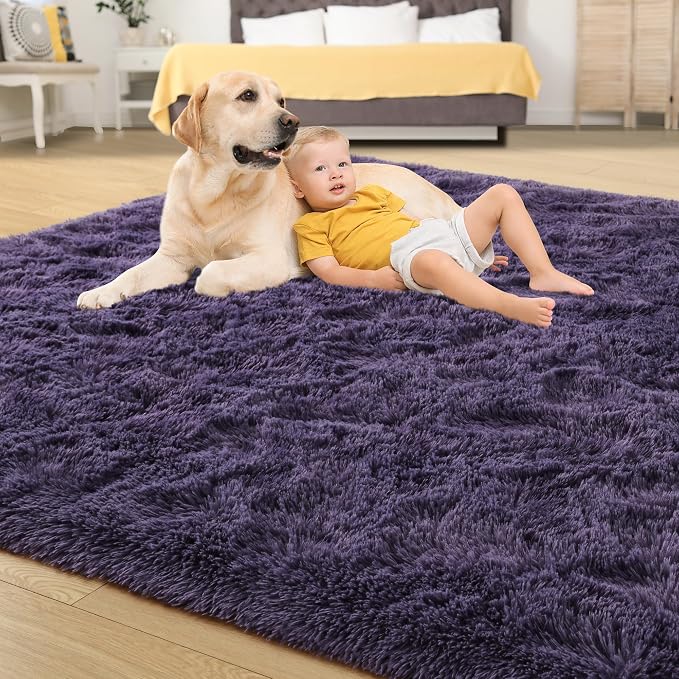 Tepook 6x9 Area Rugs for Living Room, Soft Fluffy Shag Gray Purple Rug for Bedroom Nursery, Modern Shaggy Plush Upgraded Non-Slip Carpet for Girls Boys Kids Room Dorm Home Decor - Image 4