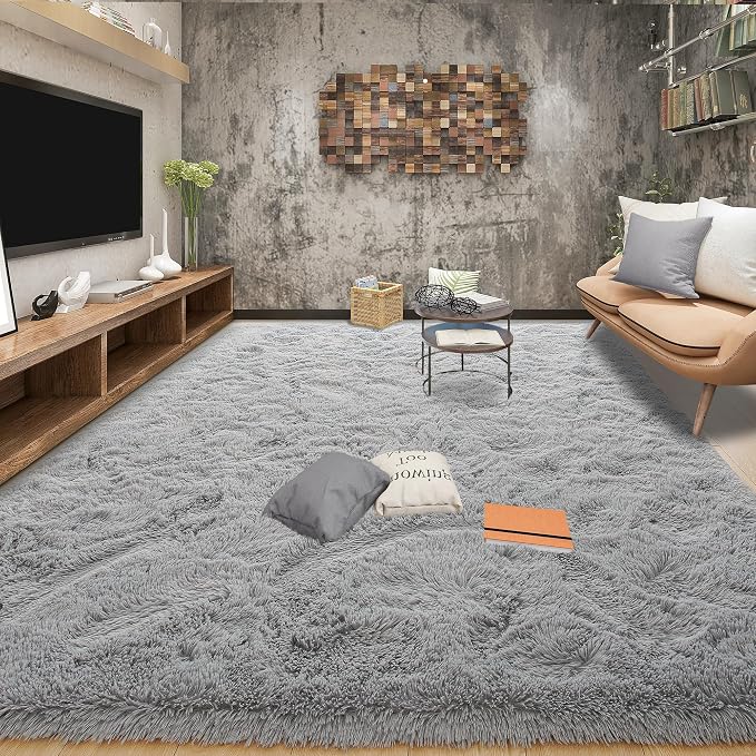 Tepook Super Soft Fluffy Rugs for Living Room, Area Rugs 8x10 for Bedroom, Modern Shaggy Rug Fuzzy Carpets for Kids, Plush Indoor Nursery Home Decor Rug with Non-Slip Bottom, Grey by Tepook