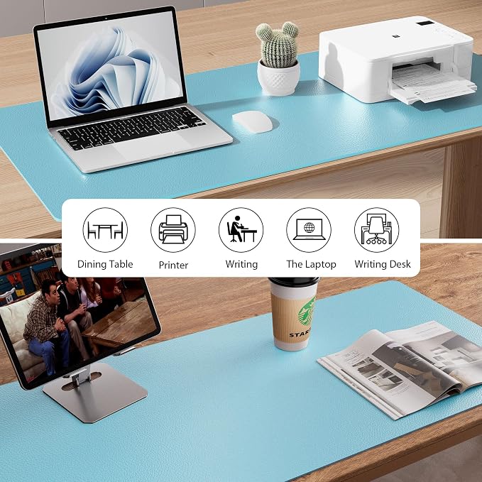 Aothia Large PU Leather Desk Pad Protector – Non-Slip Mouse Pad & Writing Mat for Office/Home, Waterproof, Easy to Clean (48" x 17", Blue Topaz) - Image 5