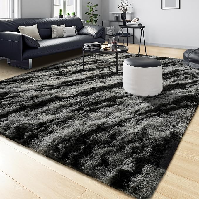 Tepook Soft Fluffy Rugs for Bedroom, 4x6 Area Rug for Living Room, Modern Shaggy Room Rug for Kids Boys Girls, Plush Throw Rugs Indoor Nursery Home Decor Rug with Non-Slip Bottom, Black Grey - Image 8